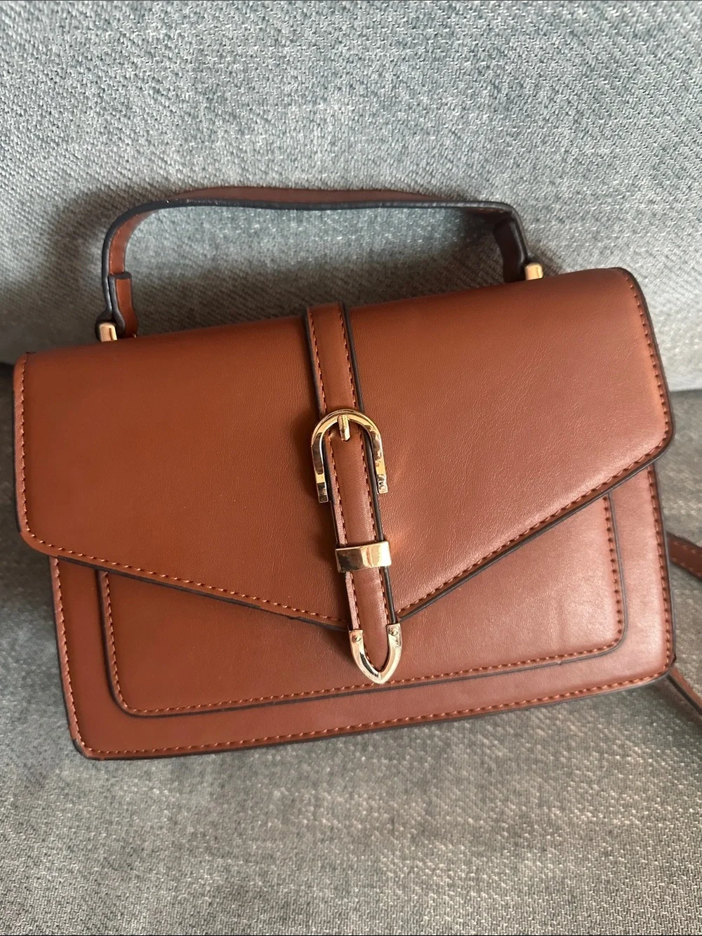 Structured Top-Handle Satchel in Warm Brown with Gold Hardware
